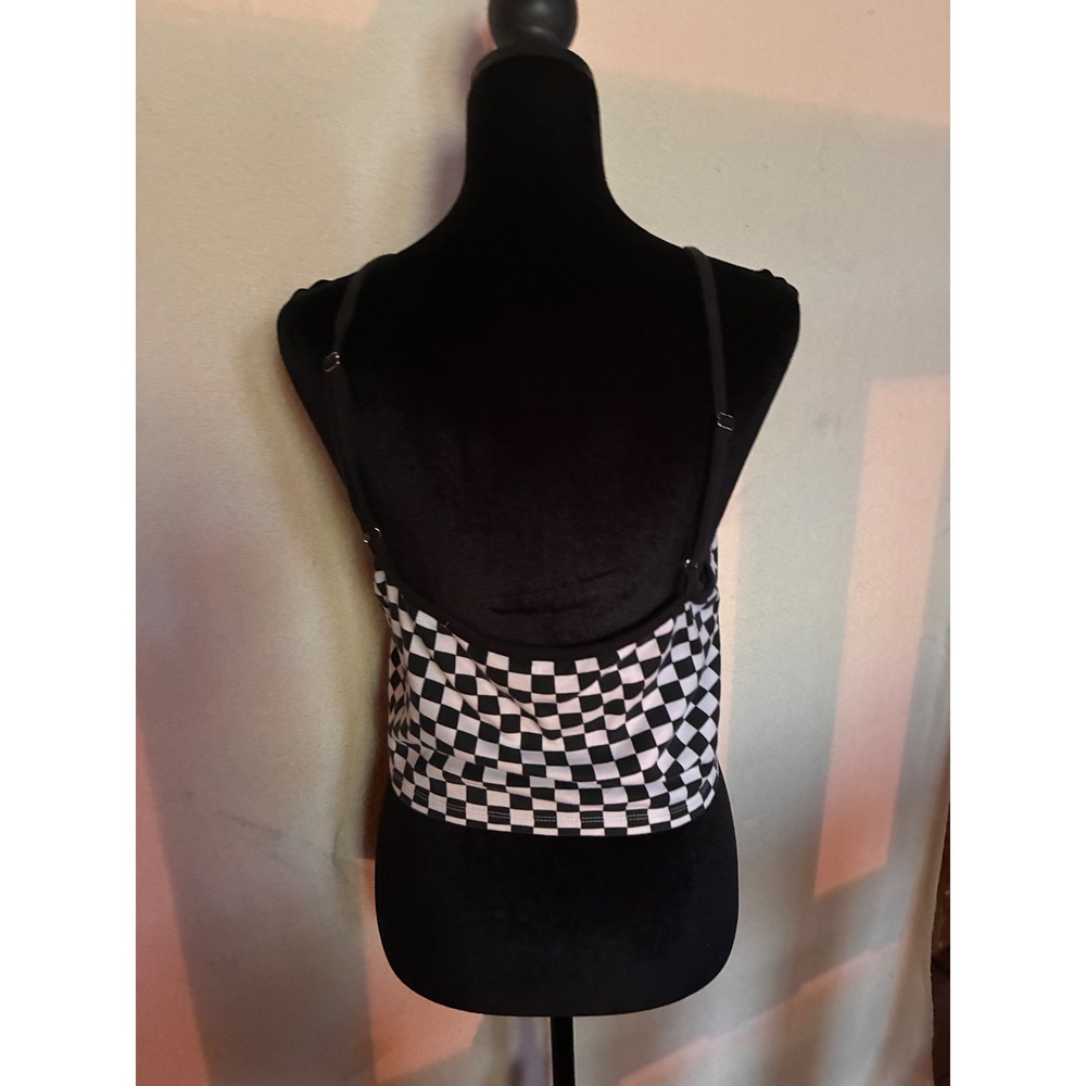 H&M Divided Cami Top Womens XL B/W Excellent Checkered Cropped Adjustable - Picture 2 of 6